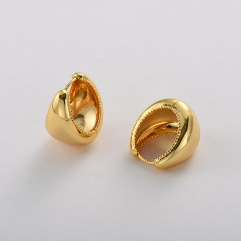 Hong Kong Style Metal Smooth Water Droplet Ring Earrings Ear Buckles Advanced Retro Cold Wind Temperament Fashion Versatile Earrings Women