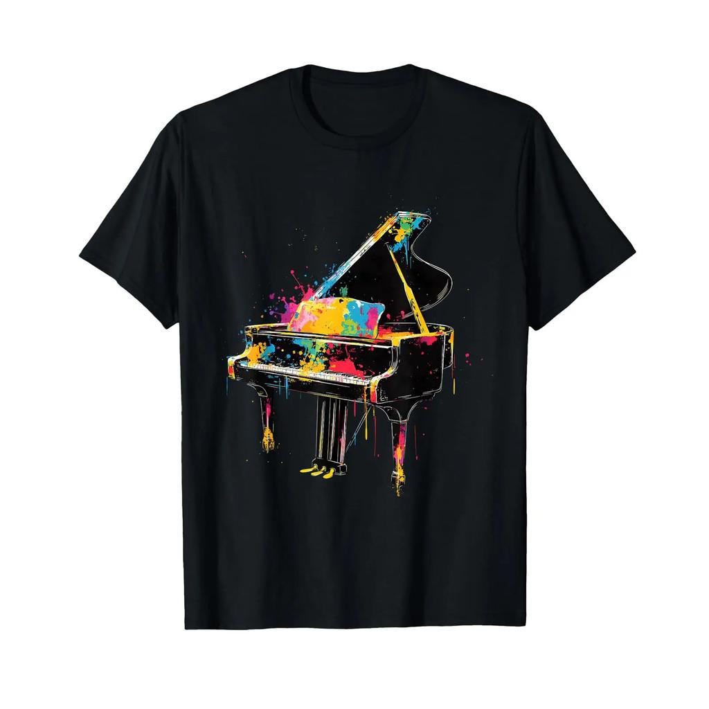 Colorful Piano Music Pianist T Shirt vintage Washed graphic Stretched homme Unisex Slightly Top For Everyday Wear