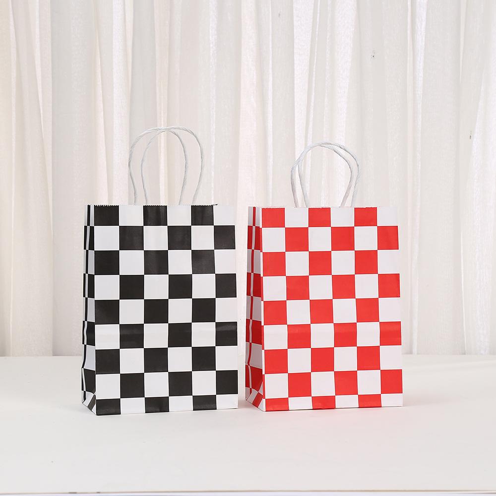 

StoBag, Red Black Checkerboard Paper Gift Bags with Handles for Snacks, Candy, Small Gifts, Birthday Racing Party Favor 30pcs&15x8x21cm