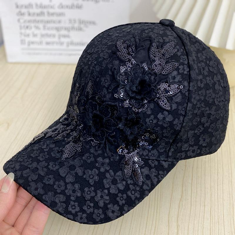 Women's Summer Thin Lace Flower Baseball Cap Fashion Versatile Sun Hat UV Protection Large Brim Visor Hat