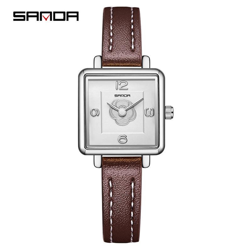 Sanda Women's Retro Waterproof Quartz Watch - Small Square Elegant Rose Dial