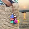 Fur Ball Bag Charm Tassel Pendant Retro Ethnic Style Straw Canvas Tote Decor Colorful Keychain Handbag Accessory Summer Beach