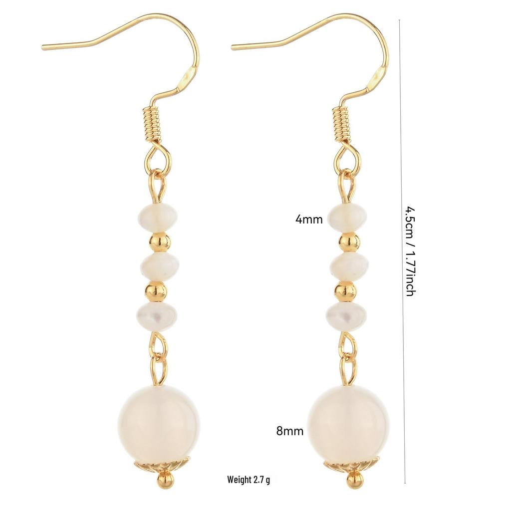Elegant Chinese-Style Freshwater Pearl and Agate Chalcedony Bead Earrings
