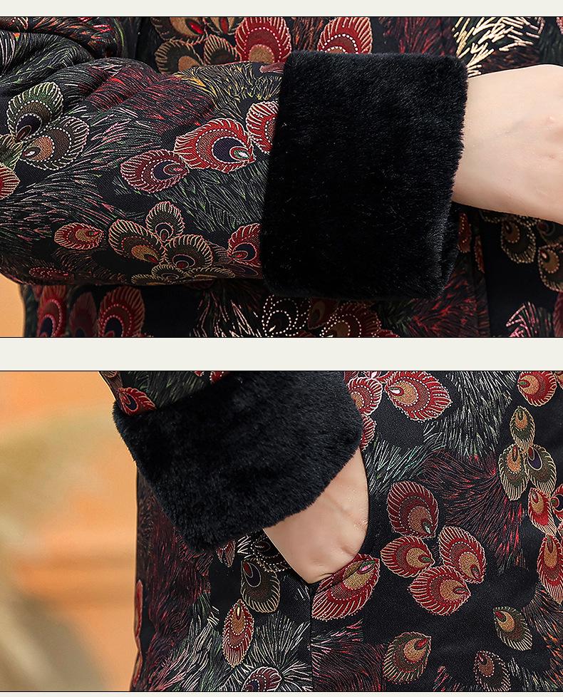 Thickened Winter Cotton Jacket for Elderly Women, Warm Coat with Fleece Lining