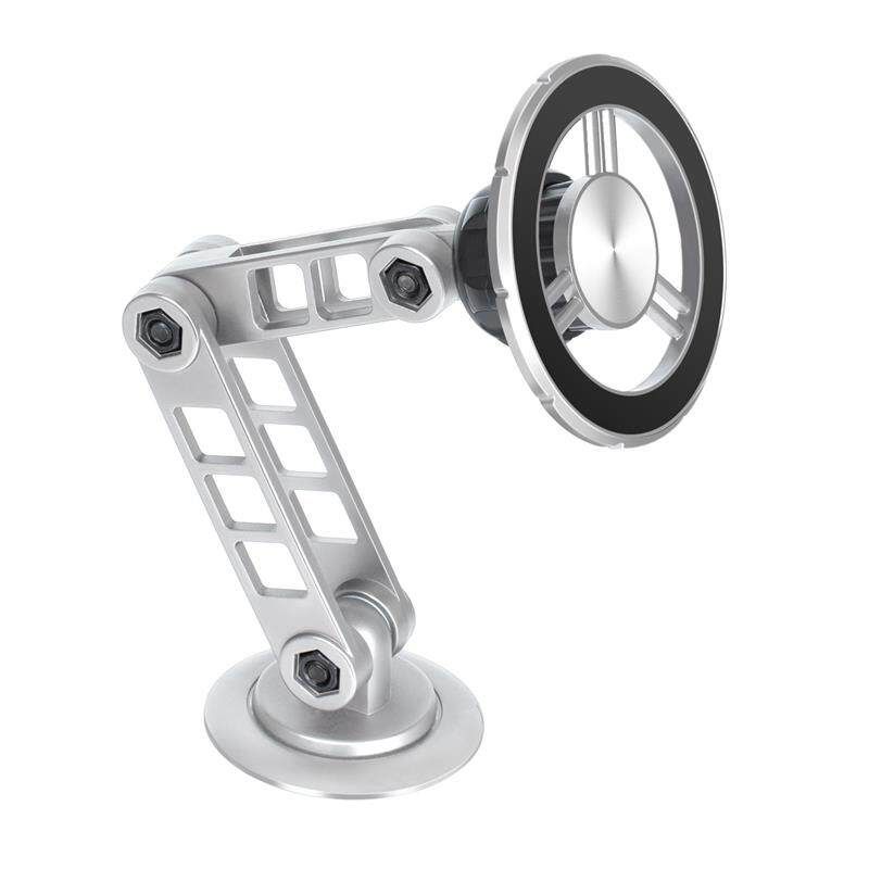 Car Mount for Phone with Magnetic Magsafe Suspension, Navigation Screen Car Mount with Mechanical Arm Rotation 1 Silver Robotic Arm Bracket