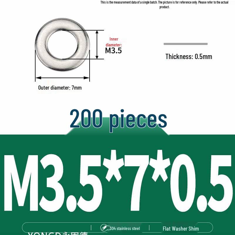 304 Stainless Steel Thickened Flat Washer / Ultra-thin Metal Gasket, Sizes M1.6-M10