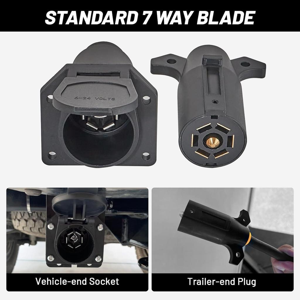 RV 7 Pin Male & Female Trailer Connector, Vehicle Side & Trailer End 7 Way Blade