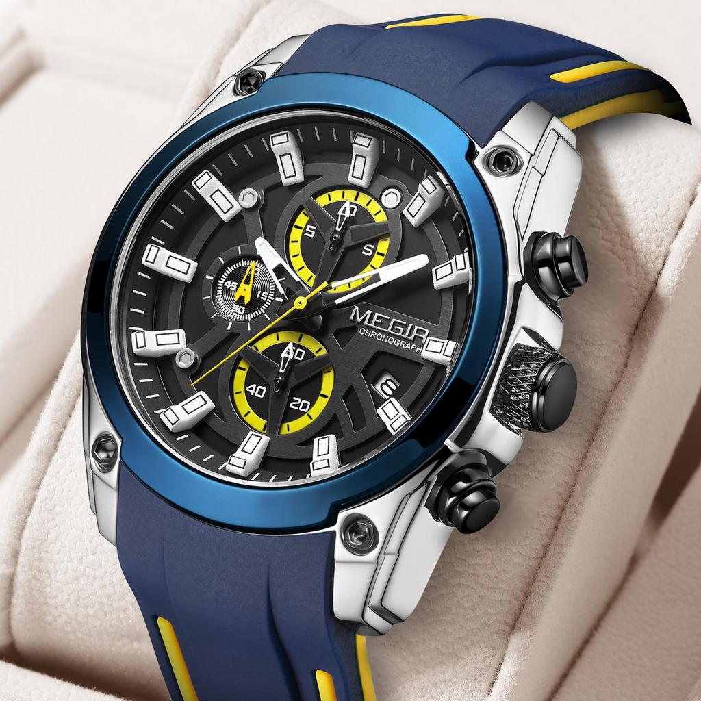 Megir Men Watches Fashion Military Quartz Waterproof Wristwatch Silicone Strap Sport Chronograph Reloj Hombre 2144