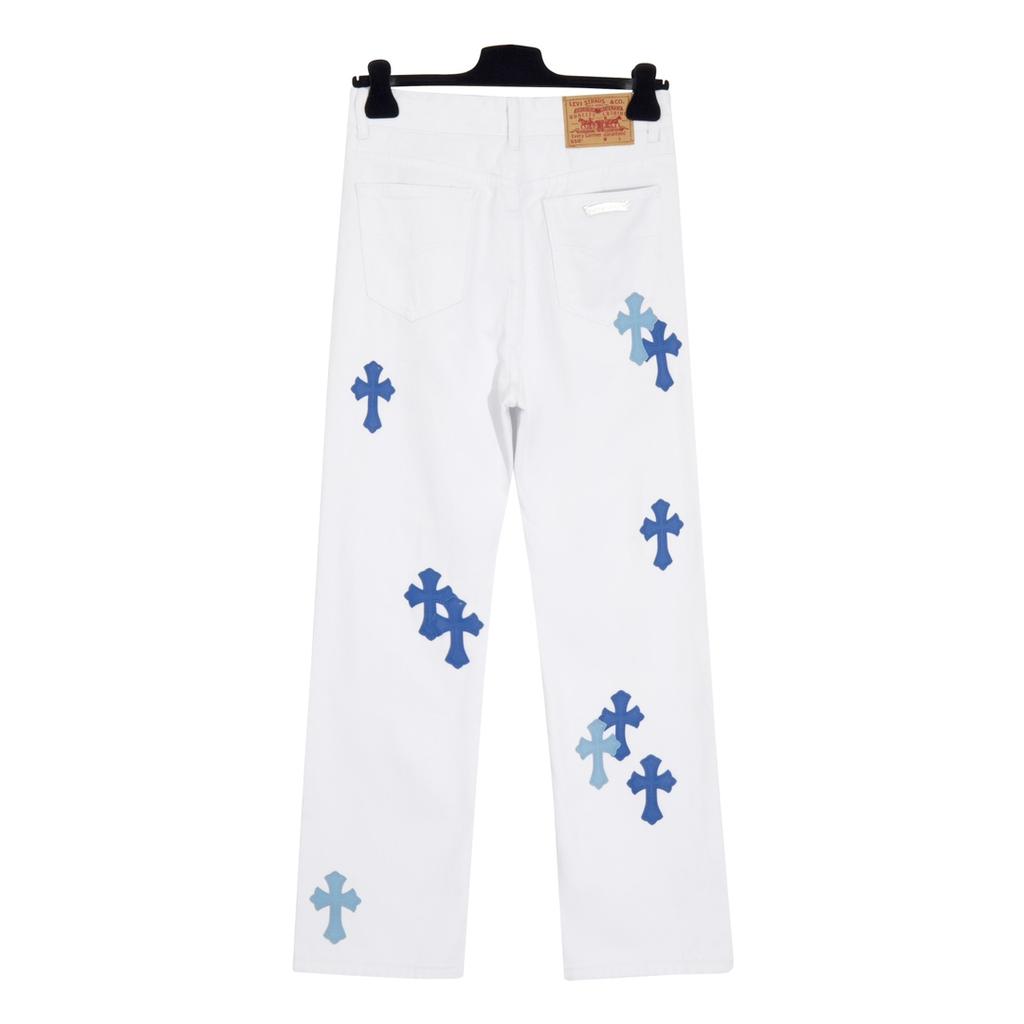 7705 CHROME HEARTS Men's and Women's American Style Trendy Jeans with Fabric Patches, Casual and Fashionable High Street Pants
