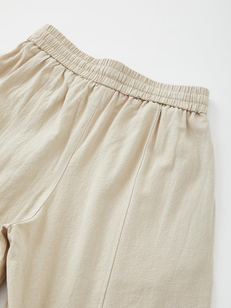 IKALOOK Loose Fit Double-Pleat Pattern Linen Pants Dpt141