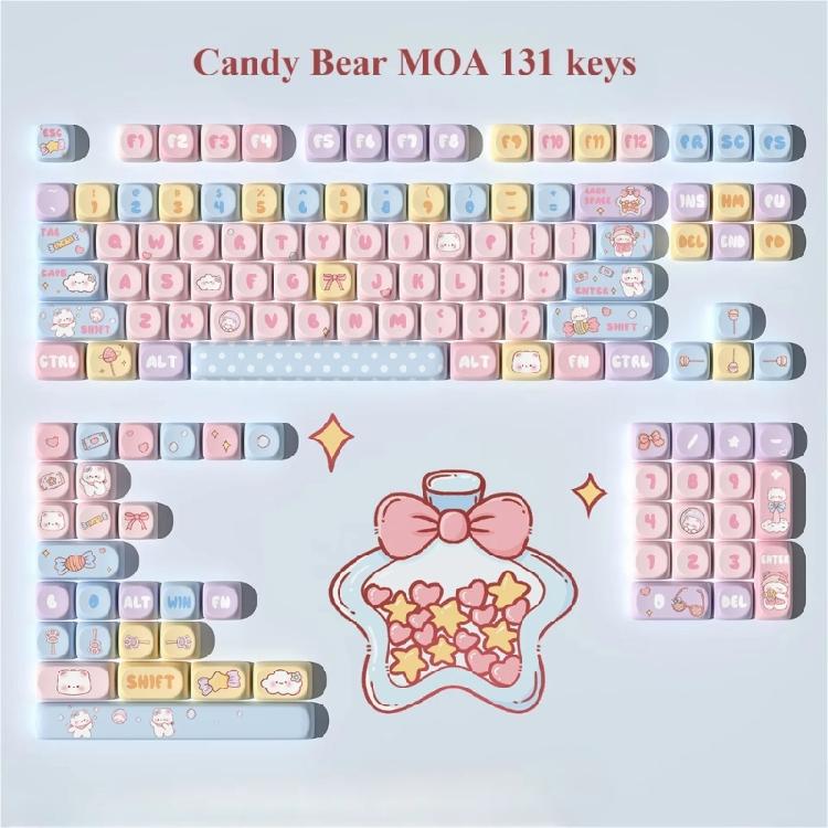 PBT Mechanical Keyboard Keycaps 131Keys Keycaps Candy Bear Theme Colorful MOA Height Heat Sublimated Set