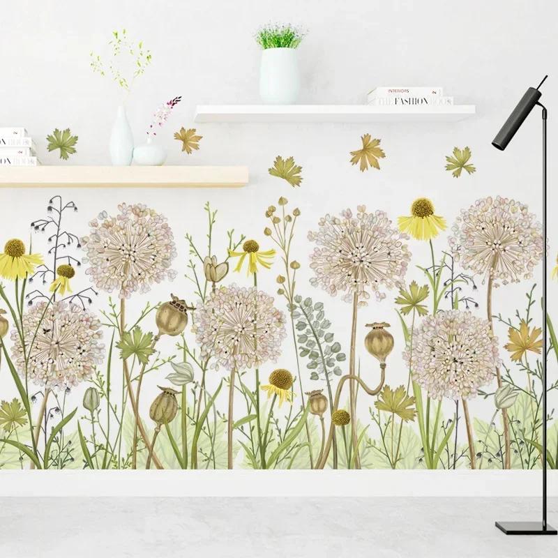 New Dandelion Wall Stick Living Room Bedroom Restoring Garden Art Plant Flower Kick Foot Line Self-stick Paper Decoration