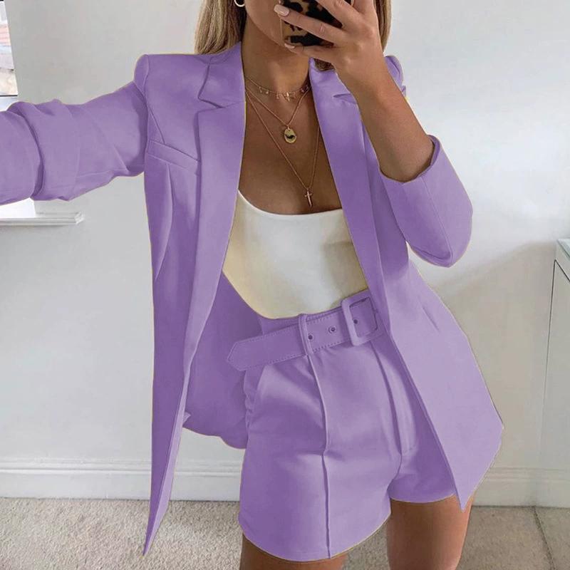 Newest 2 Piece Set Women Fashion Blazer Casual Office Business Shorts and Coats Outwear Suits Jacket