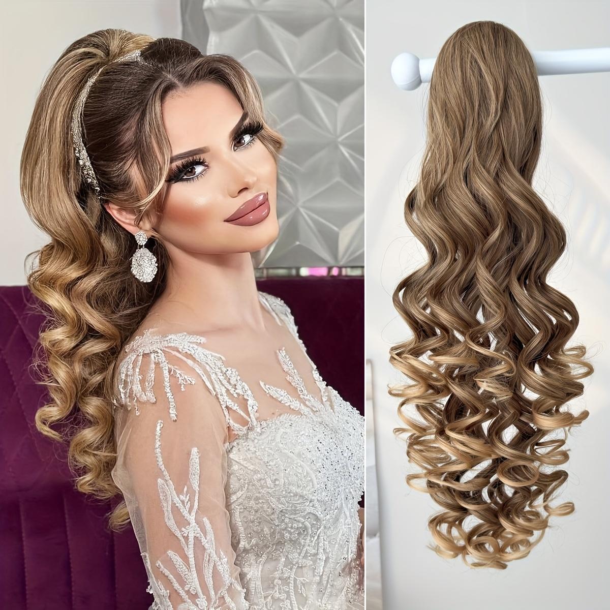 

26 Drawstring Curly Wavy Ponytail Extensions, Natural Synthetic Hairpiece for Women. Colors: Medium Brown Ash Blonde, Black, Brown 26inch