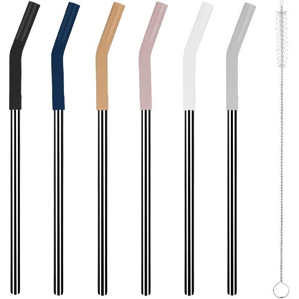 Tronco Set of 6 Stainless Steel Reble Metal Straws with Silicone Flex Tips Elbows Cover, Metal Drinking Straws for Tronco Tumbler, 6 Steel Straws,6 7 Piece Set