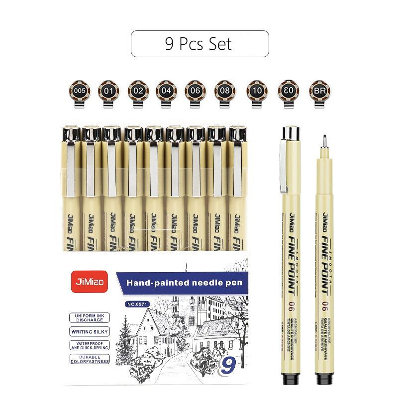 6/9/12 Pcs Needle Tube Fineliner Pens Art Waterproof Ink Drawing Needle Pens For Hand-Painting Comics Sketching And Drafting