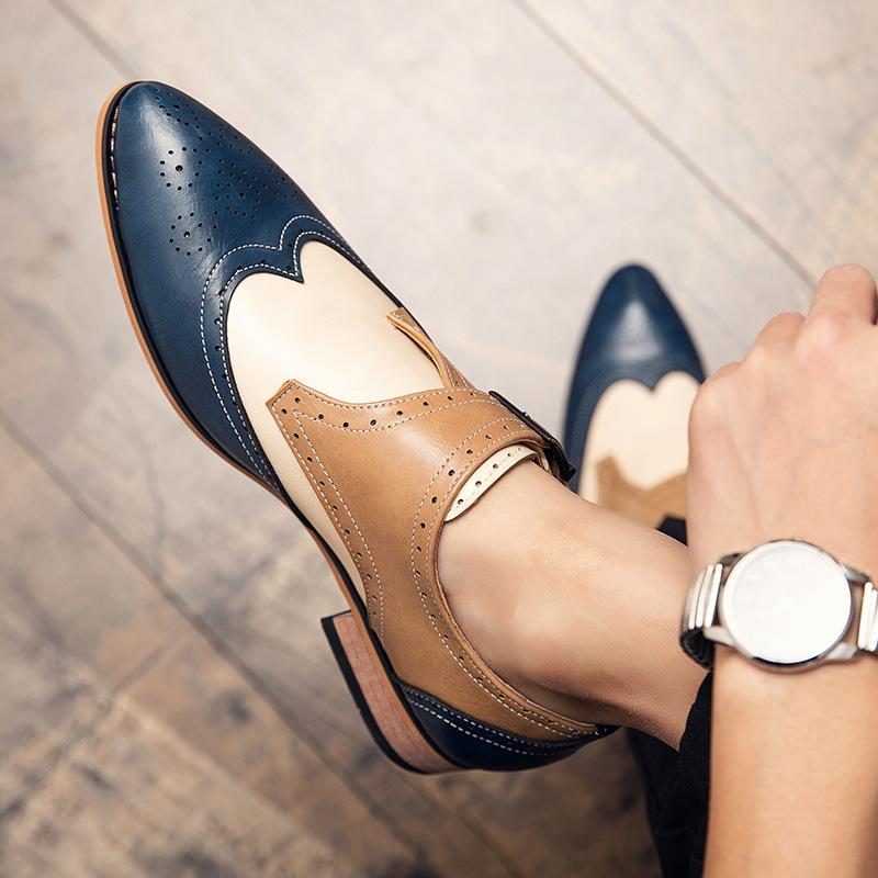 Men's Shoes Men's Color Matching Small Leather Shoes Fashion Trend Catwalk Casual Single Shoes Wedding Shoes Large Size Men's Shoes