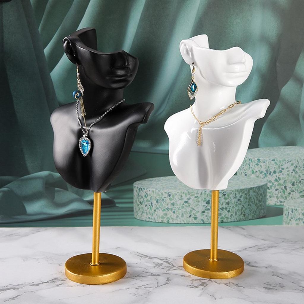 Stylish Neck Model Stand Necklace Showcases Stand Earrings Holder Resin Texture Jewelry Holder for Showcasing Jewelry