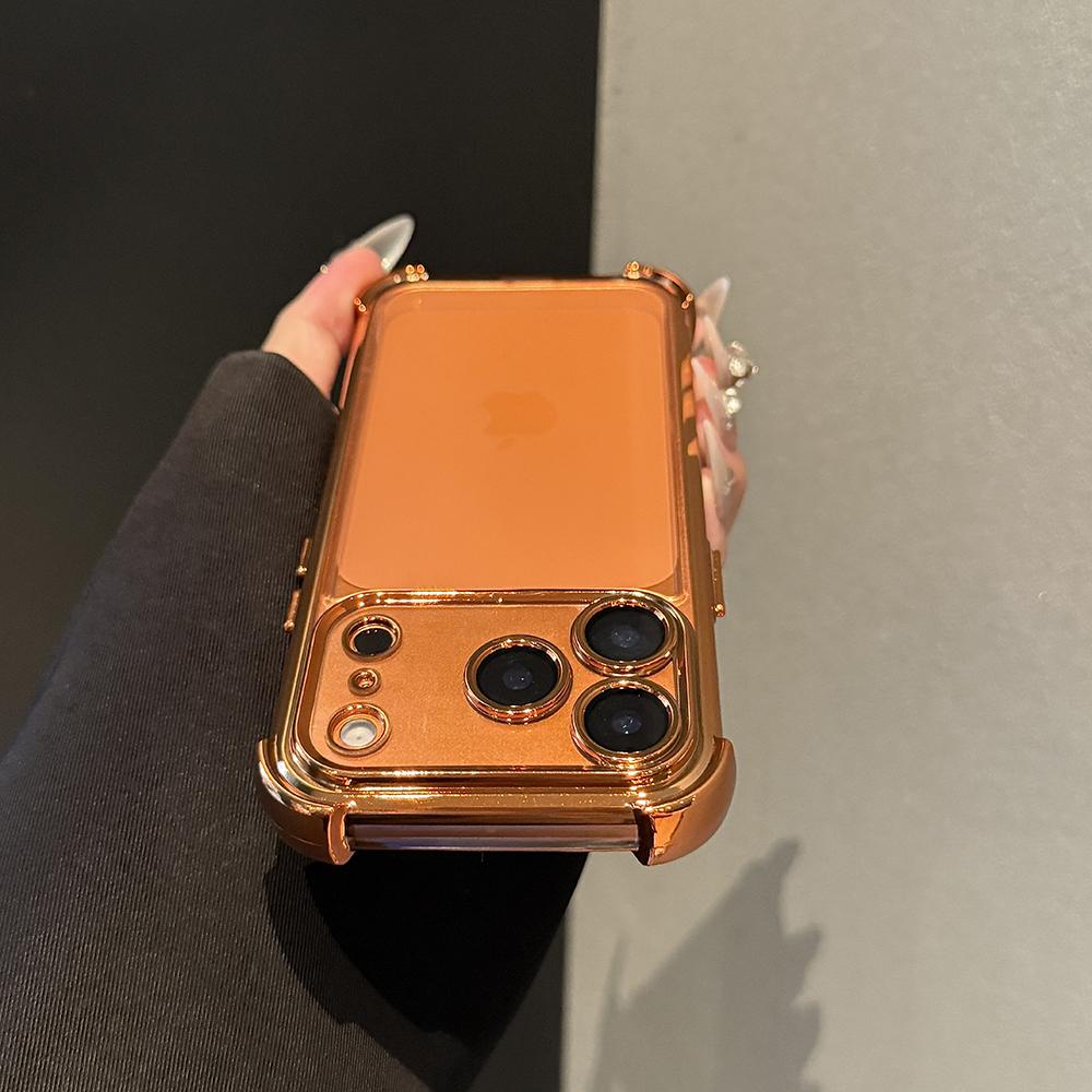 Shockproof Silicone Soft Case For iPhone 17 Air 16 15 14 13 Pro Max Plus Plating Glitter Luxury Cover Clear Shell Orange 17Pro