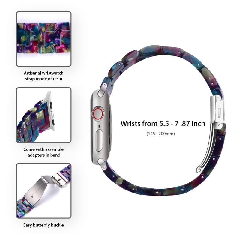For Apple Watch Series 3/2/1 42mm Smart Watch Strap 3 Beads Resin Replacement Wrist Band with Transparent Watch Case