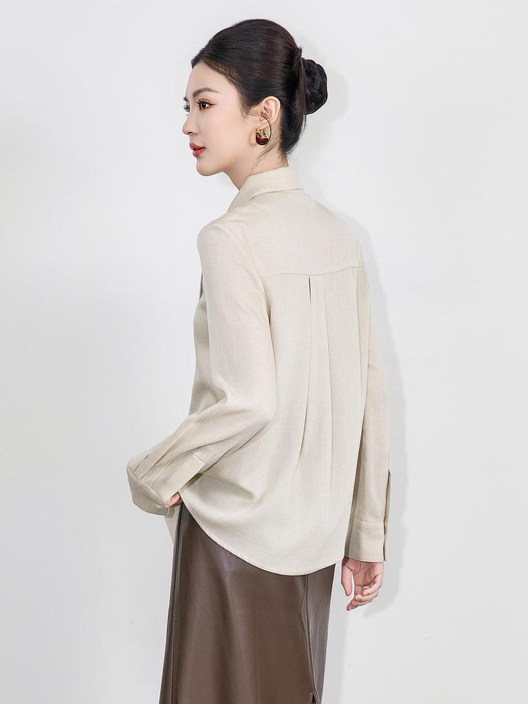 Tencel Wool Rabbit Ear Collar Lace-up Long Sleeve Women's Shirt for Autumn/Winter