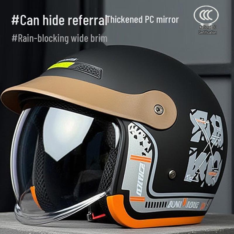 Junhao Electric Motorcycle Helmet with Hidden Lens - Unisex DOT-Certified Retro Harley Style