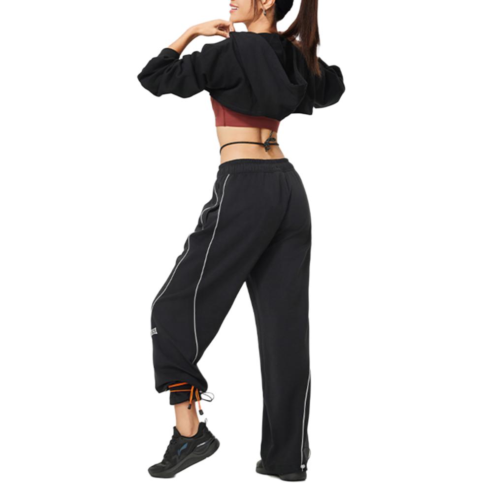 Li Ning Fitness Series Elastic Breathable Loose Knit Sports Pants Women Bottoms Black AKLU154-4