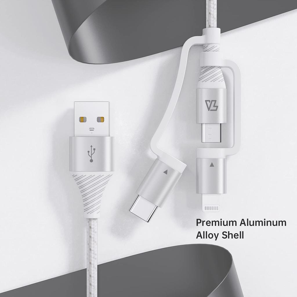 Teleadapt Typ USB-Laden Schnellladen MFi Kompatibel mit iPhone- und Android-Geräten Lightning/USB C/Micro 3-in-1-Kabel, 2,4A/480MBPS-Kabel,