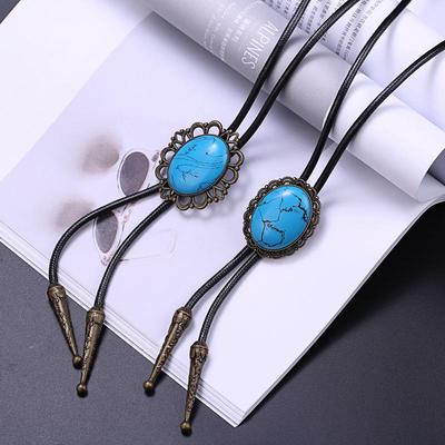 Men's European & American Style Bolo Tie, Gemstone Bow Tie, Crystal Flower Vintage Necklace