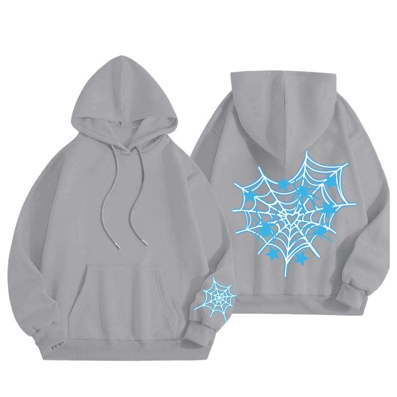 New Pink Blue Spider Web Printed Hoodie Hoodie Men's Women's Versatile Long Sleeve Comfortable Casual Warm Hoodies