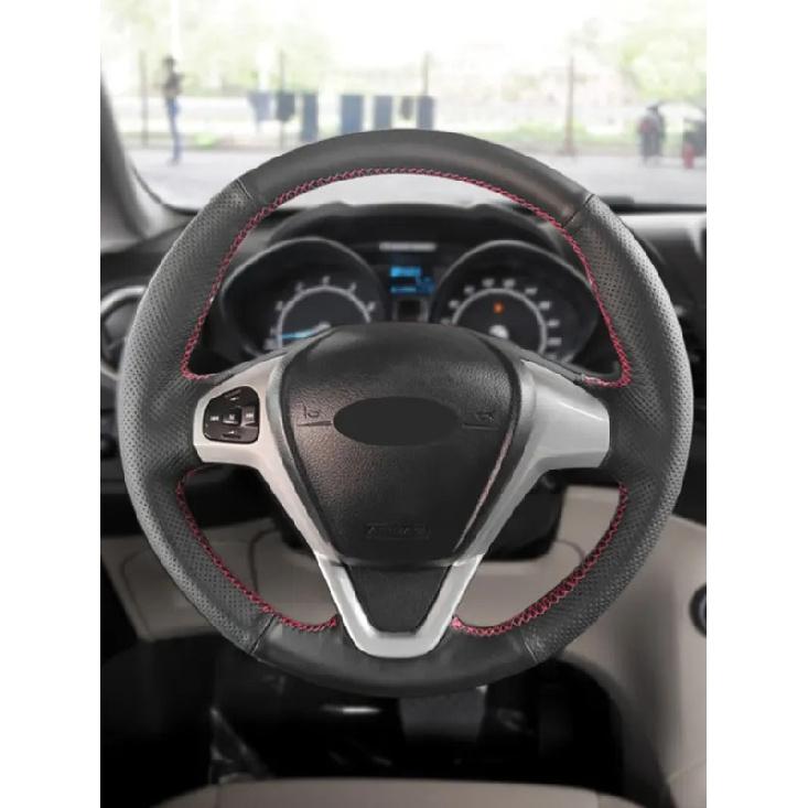 För Ford EcoSport 2014 - 2017 För Fiesta 2008 - 2016 Biltillbehör Flätad Ratt Perforerat Läder Klistermärke Skydd Trim