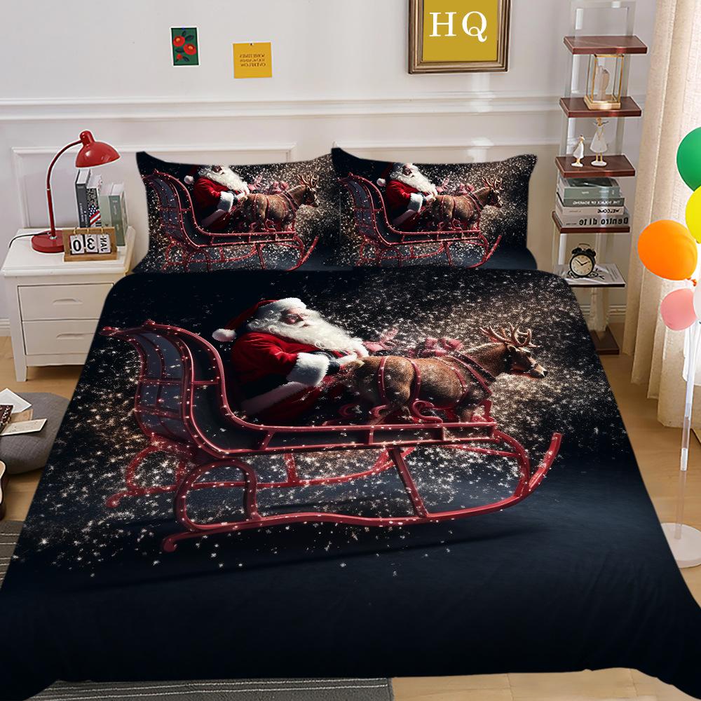 Weihnachtsmann Kutsche 3D-gedruckter Polyester Kissenbezug Bettdeckenbezug Zwei- oder Dreiteiliges Set Kann Sein