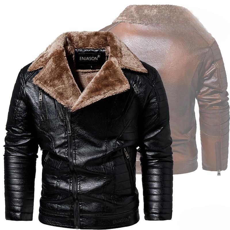 

Мужская куртка с косой застежкой-молнией, европейский и американский флисовый воротник, куртка из искусственной кожи, мужская кожаная куртка 6XL