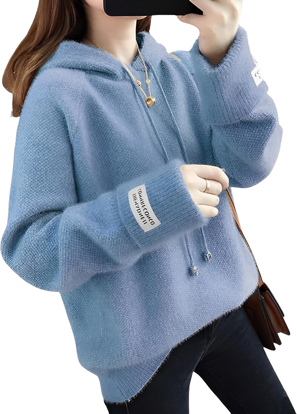 

Newne Fluffy Hoodie with Available in 5 Fluffy Knit Loose Solid Long Thick Cold Everyday Loose Soft Easy to Move Fluffy Women s Hood, Colors,