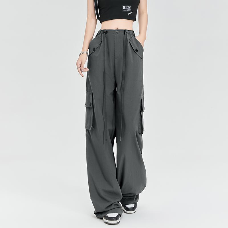 Fashion Casual Wide-leg Cargo Pants for Women Female Elegant High-waisted Long Pants Overalls 2026 New Loose Spring and Summer Simple Trousers 2395