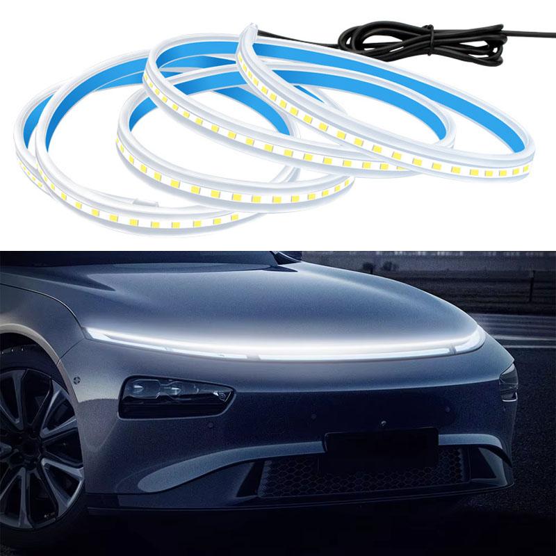

12V светодиодная атмосферная лента для капота автомобиля, направляющий декоративный свет для капота двигателя, светодиодная лента ДХО, дневной ходовой свет, лампа подсветки 120CM белый