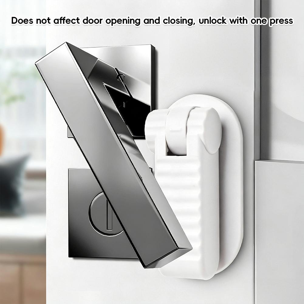 Universal Child Safety Door Lever Lock Punch-Free Anti-Open Hidden Button Buckle Self-Adhesive ABS Anti-Pinch Door Handle Lock for Home Baby Security