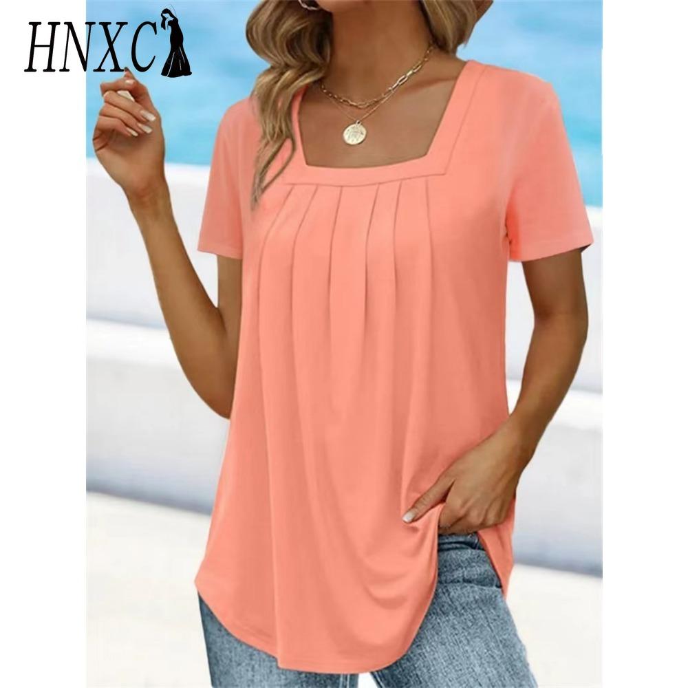 

HNXC Женская Мода Повседневные Однотонные Блузки и Рубашки с Коротким Рукавом с Принтом XXXXL розовый