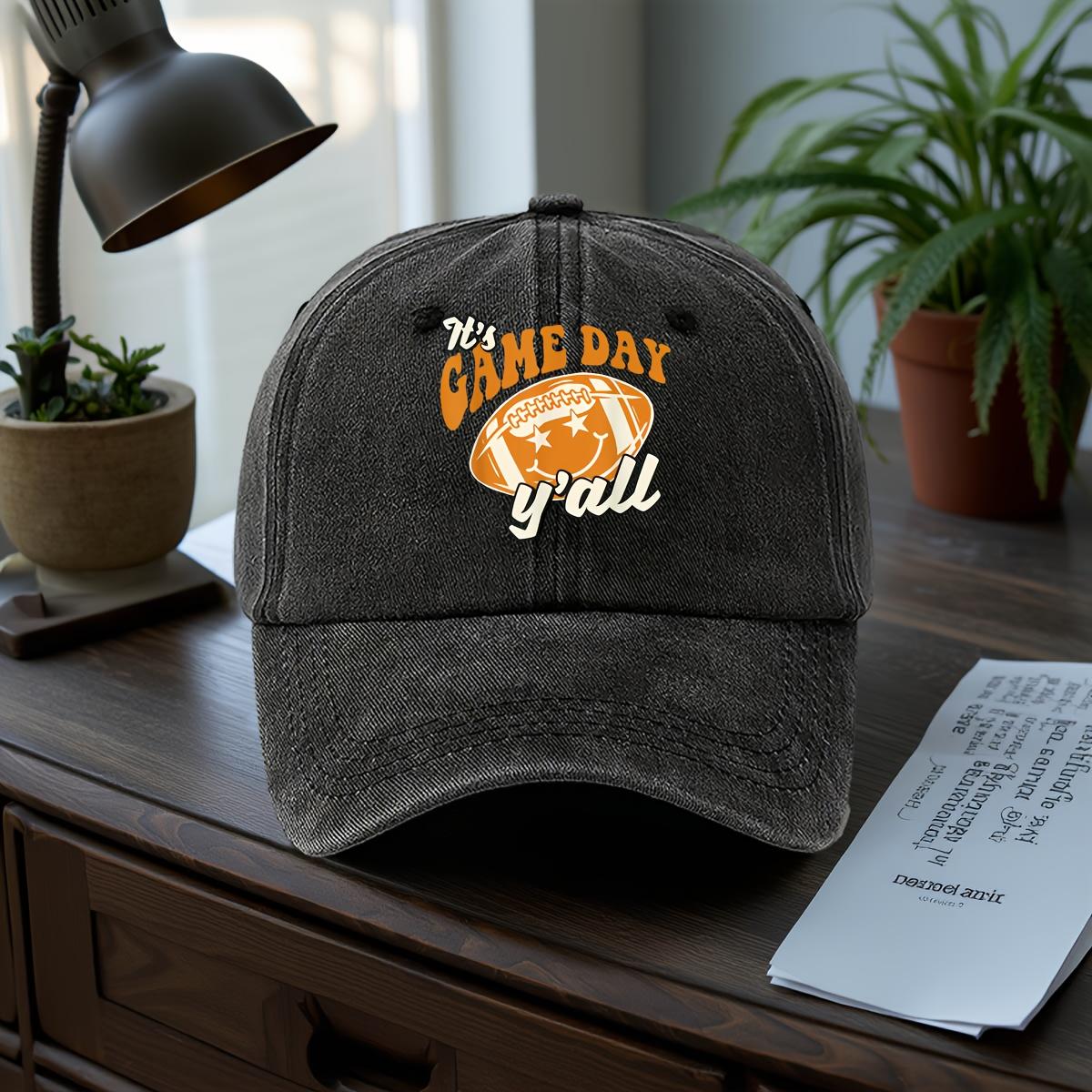 

It S GAME DAY y all Adjustable Washed Vintage Denim Truck Driver Baseball Cap - Lightweight Casual Style, Soft Polyester, Outdo Adjustable