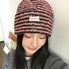 Big head circumference cold hat plush bag head knitted pile hat children show their faces small autumn and winter cold and warm striped wool hat