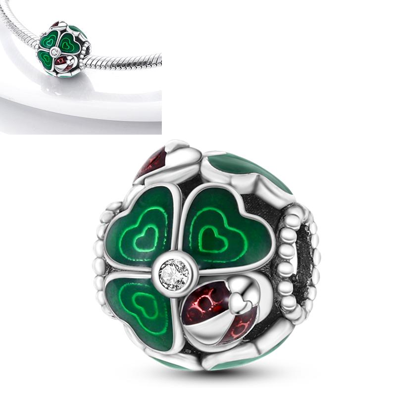 Neuer 925er Silber Kaktus Kleeblatt Anhänger Frühlingsgrüne Serie Perlenanhänger Für Original Perlenarmband DIY Schmuck