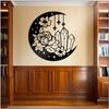 Large Black Metal Wall Art Laser Cut Crescent with Roses and Crystals Durable Modern Home Decor