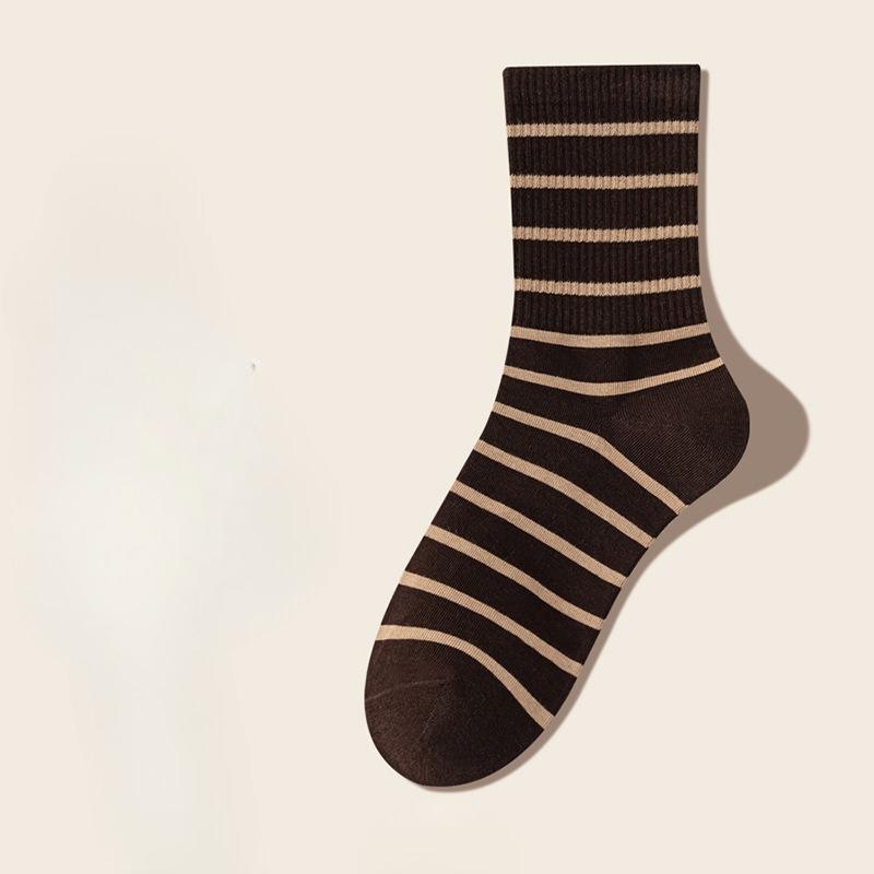 Female Spring and Summer Thin Stripe Sweat Absorbent Deodorant Boneless Moon Tube Cotton Socks