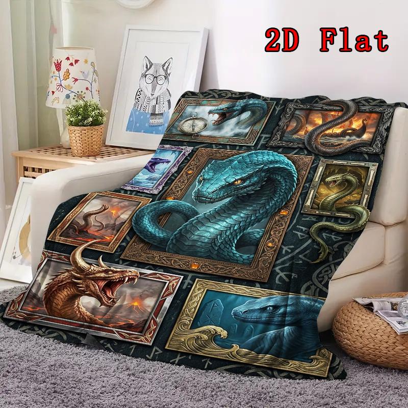 Serpent Legends Myths 2D Flat Pattern Flannel Blanket, High Quality All Seasons, Home Decor, Warmth and Comfort, Perfect for Christmas Gifts.