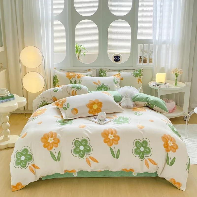 Botanisk Blomstret Dynetrekk Mykt Reversibelt Blomster Dundyne Trekk 4 stk Sengetøy Sett(1 Dynetrekk+1 Laken+2 Putetrekk)