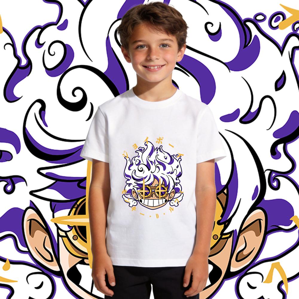 One Piece Joy Boy Anime Print Boys Girls Cotton T Shirt Kids Casual Summer Top Soft Breathable Crewneck