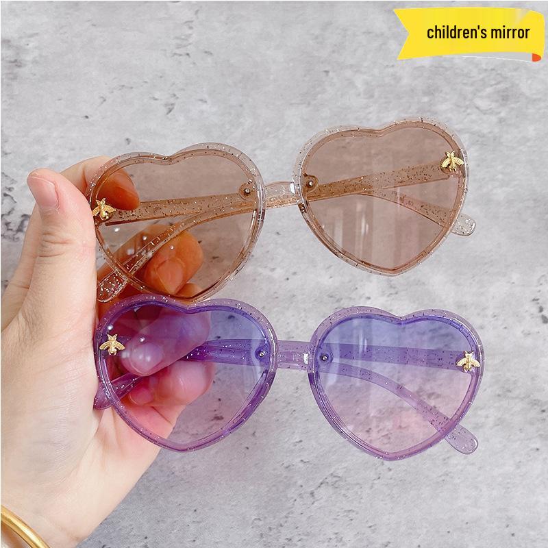 Children's Heart-Shaped Glitter Bee Sunglasses - Trendy Cartoon Style for Girls