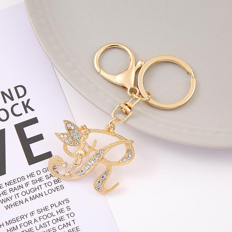 1Pc Alloy Rhinestone-Inlaid 26 English Letter Keychain Pendant For Women'S Fashion Car Bag Decoration Keychain Jewelry