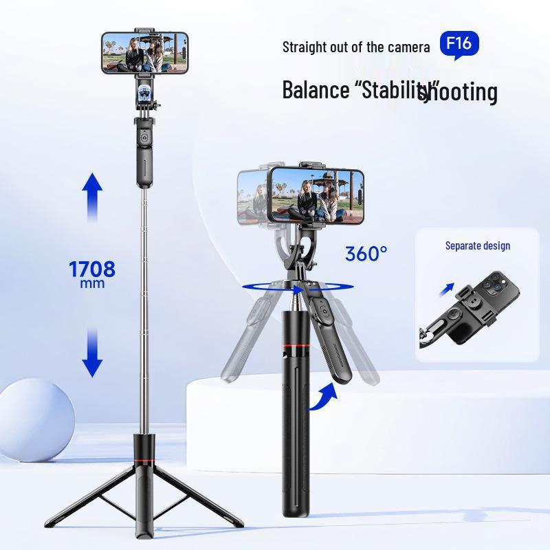 F16 Anti-Shake Selfie Stick & Tripod for Live Streaming and Photography with Telescopic Mobile Phone Holder