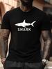 Plus Size Shark Graphic T-shirt - Black Casual Summer Tee with White Shark Silhouette & "SHARK" Text